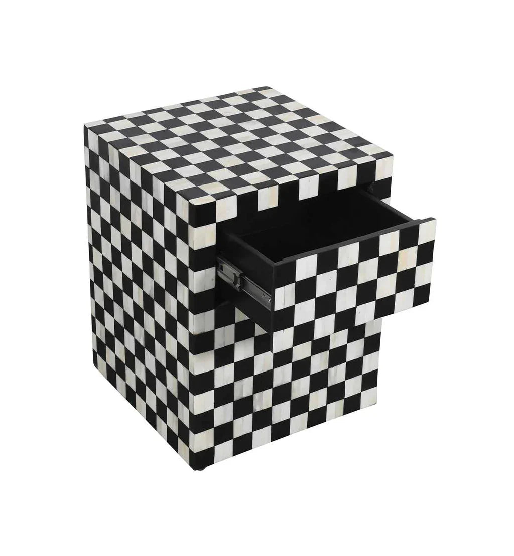 Mae Side Drawer Black and White Bone Inlay by Arkrn Homes