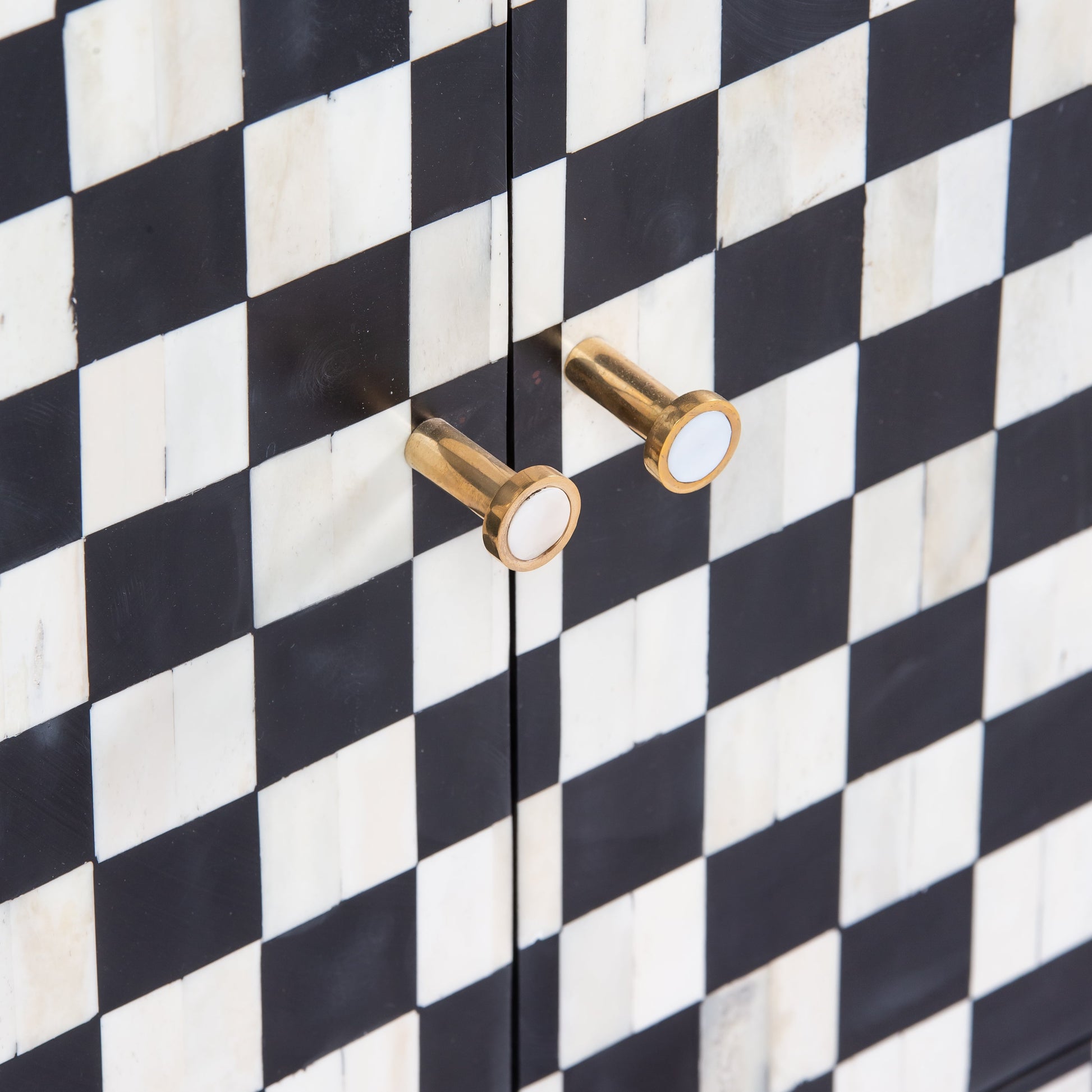 Mae checkered black and white bone inlay  cabinet by Arkrn homes