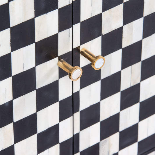 Mae checkered black and white bone inlay  cabinet by Arkrn homes