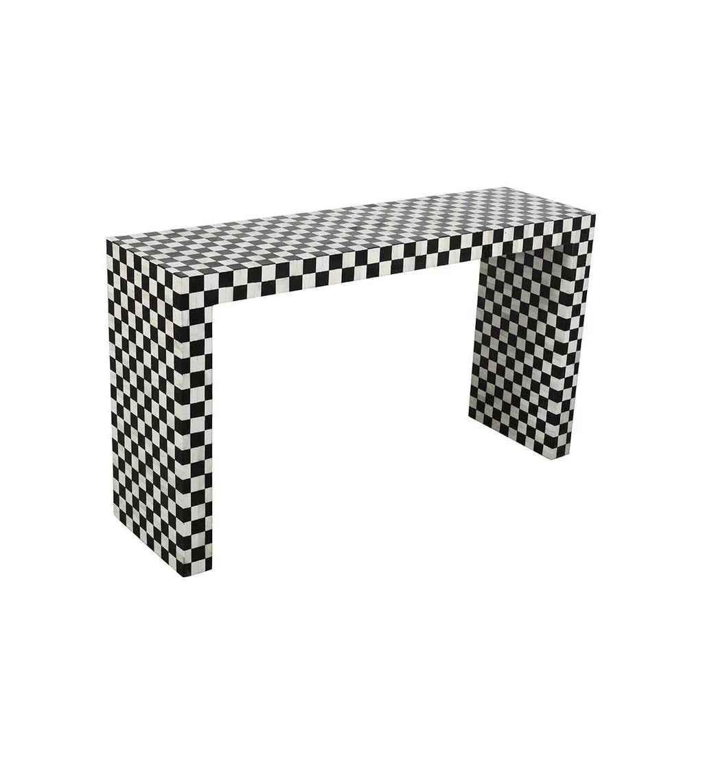 Mae console table in black and white bone inlay