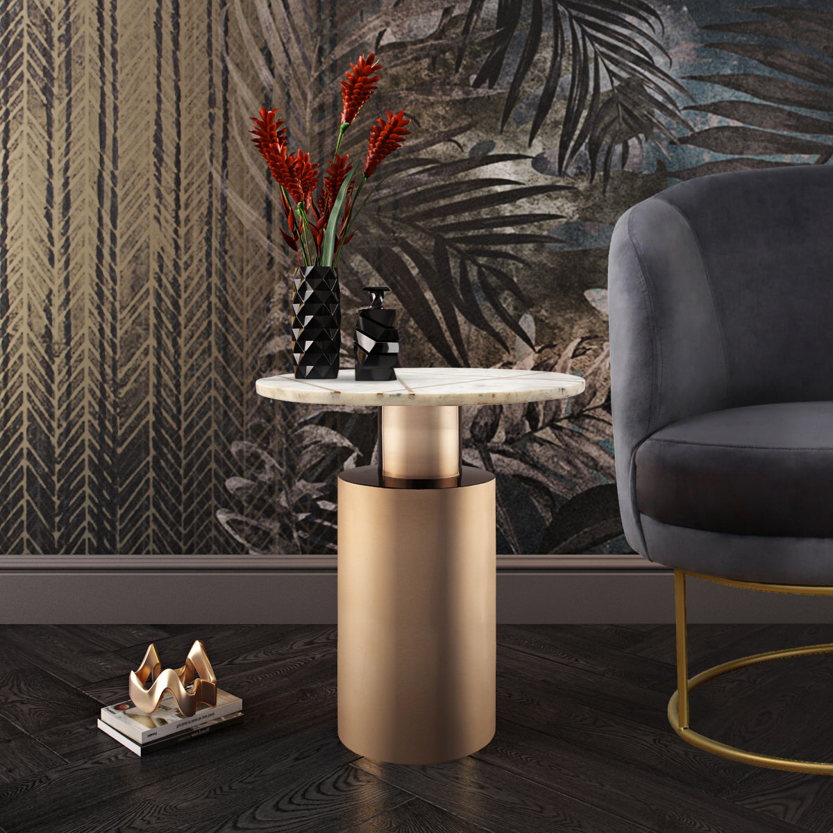 Moro Side Table in White Marble by Arkrn Homes