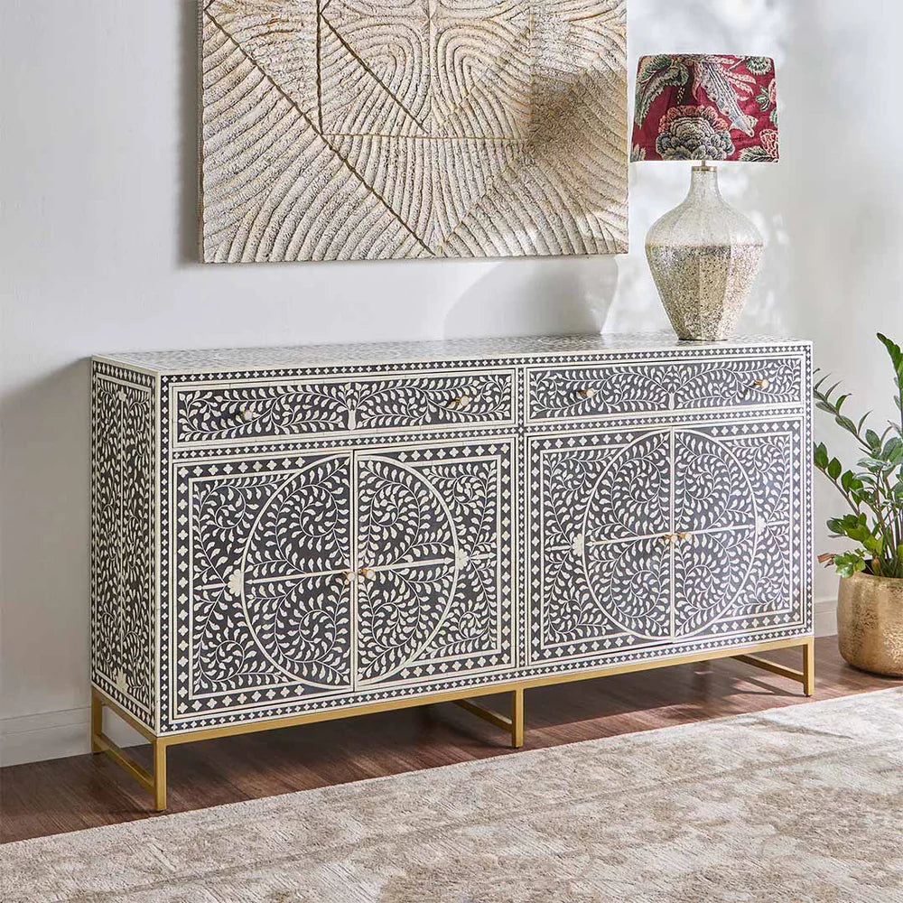 Navi Sideboard – handcrafted black bone inlay furniture, by Arkrn Homes