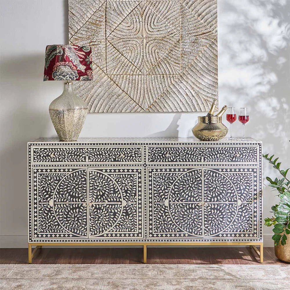 Navi Sideboard – handcrafted black bone inlay furniture, by Arkrn Homes