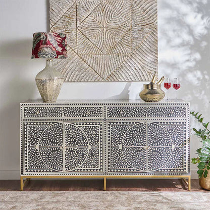 Navi Sideboard – handcrafted black bone inlay furniture, by Arkrn Homes