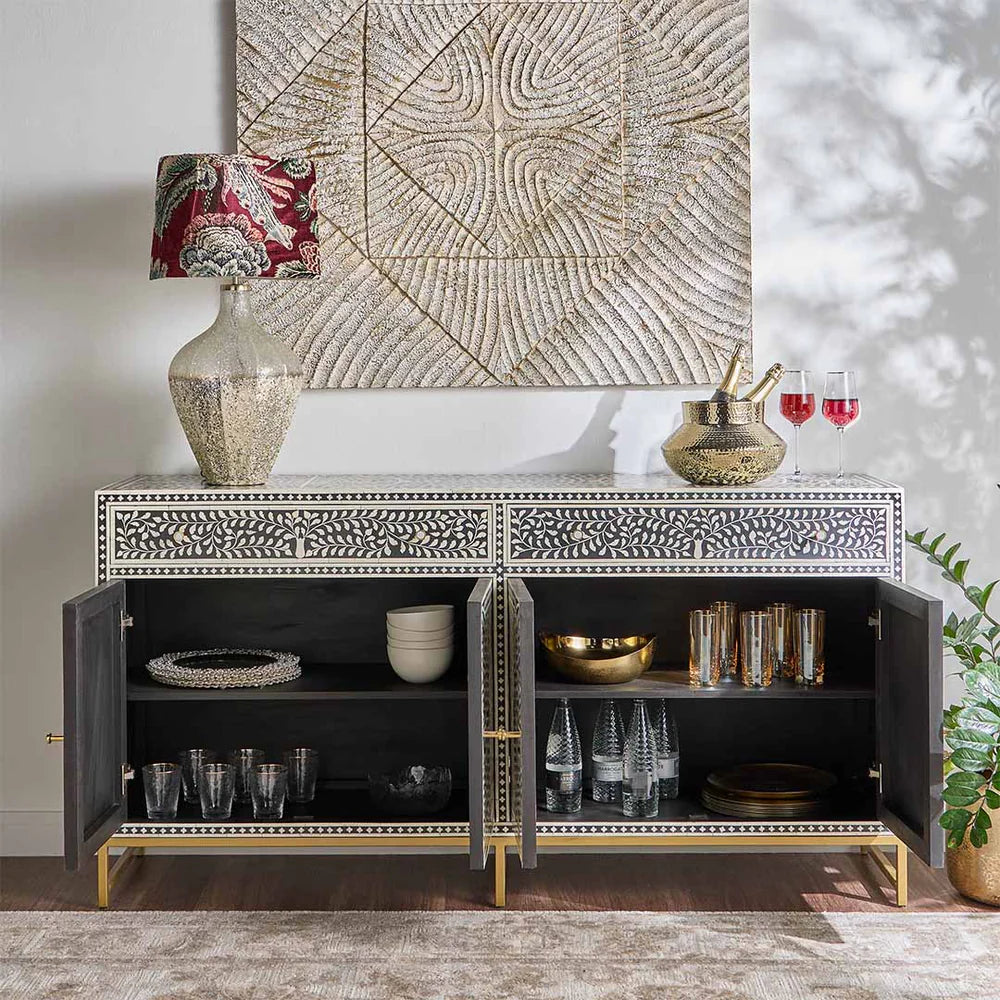 Navi Sideboard – handcrafted black bone inlay furniture, by Arkrn Homes