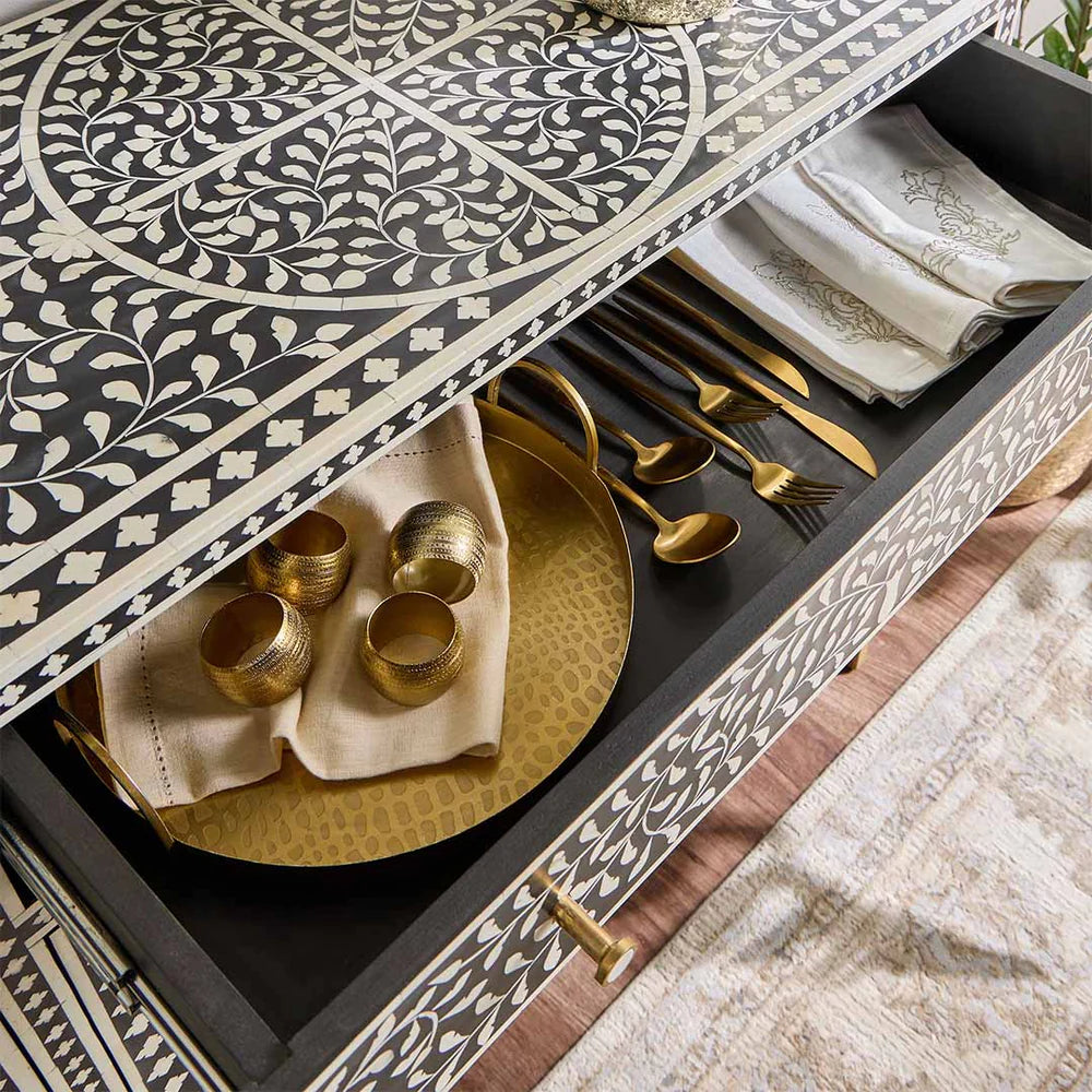 Navi Sideboard – handcrafted black bone inlay furniture, by Arkrn Homes