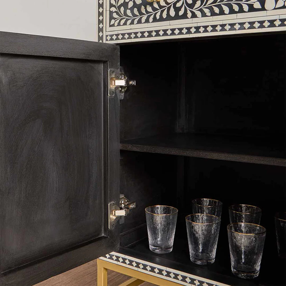 Navi Sideboard – handcrafted black bone inlay furniture, by Arkrn Homes