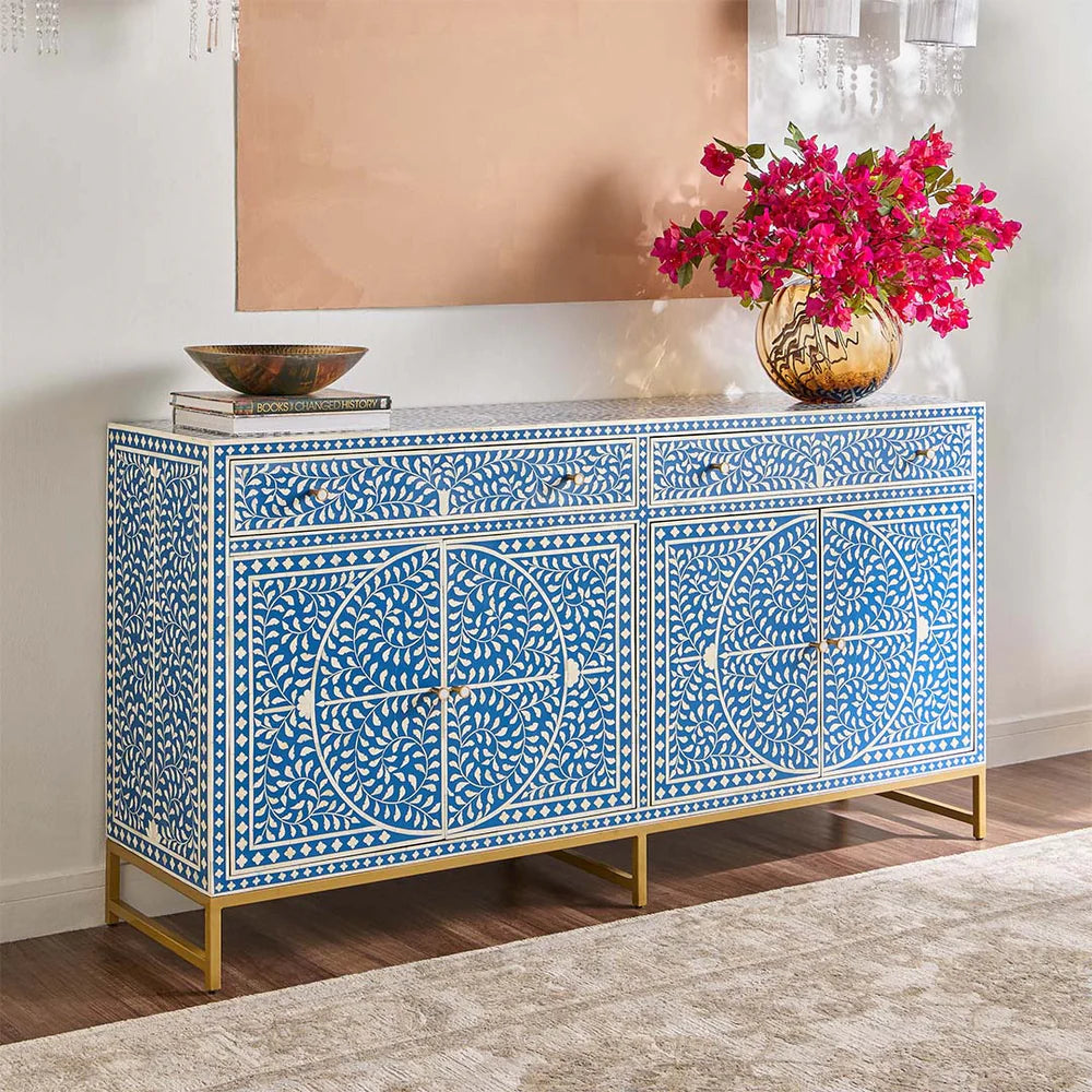 Navi Sideboard – blue bone inlay sideboard, by Arkrn Homes