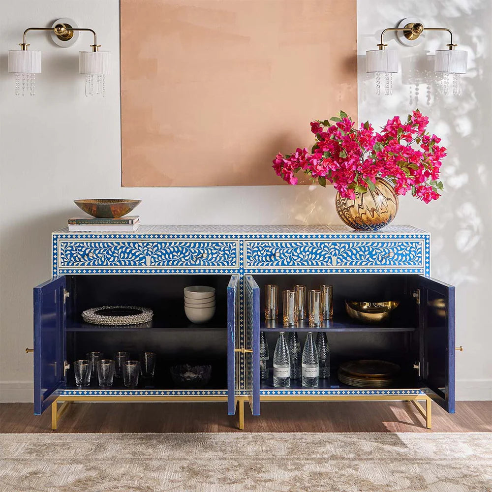 Navi Sideboard – blue bone inlay sideboard, by Arkrn Homes