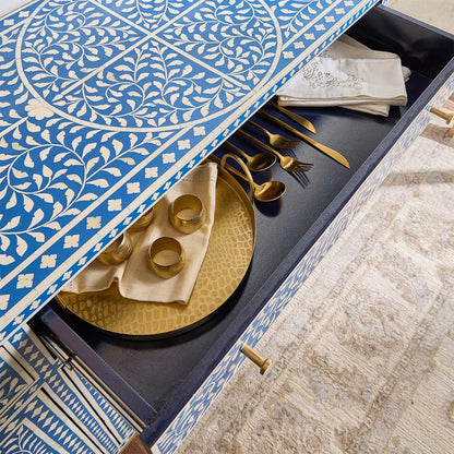 Navi Sideboard – blue bone inlay sideboard, by Arkrn Homes