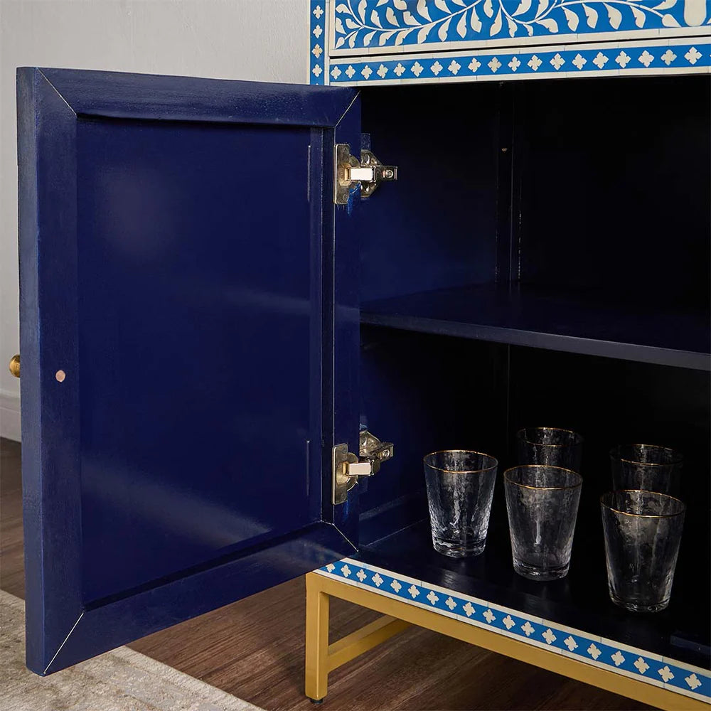 Navi Sideboard – blue bone inlay sideboard, by Arkrn Homes