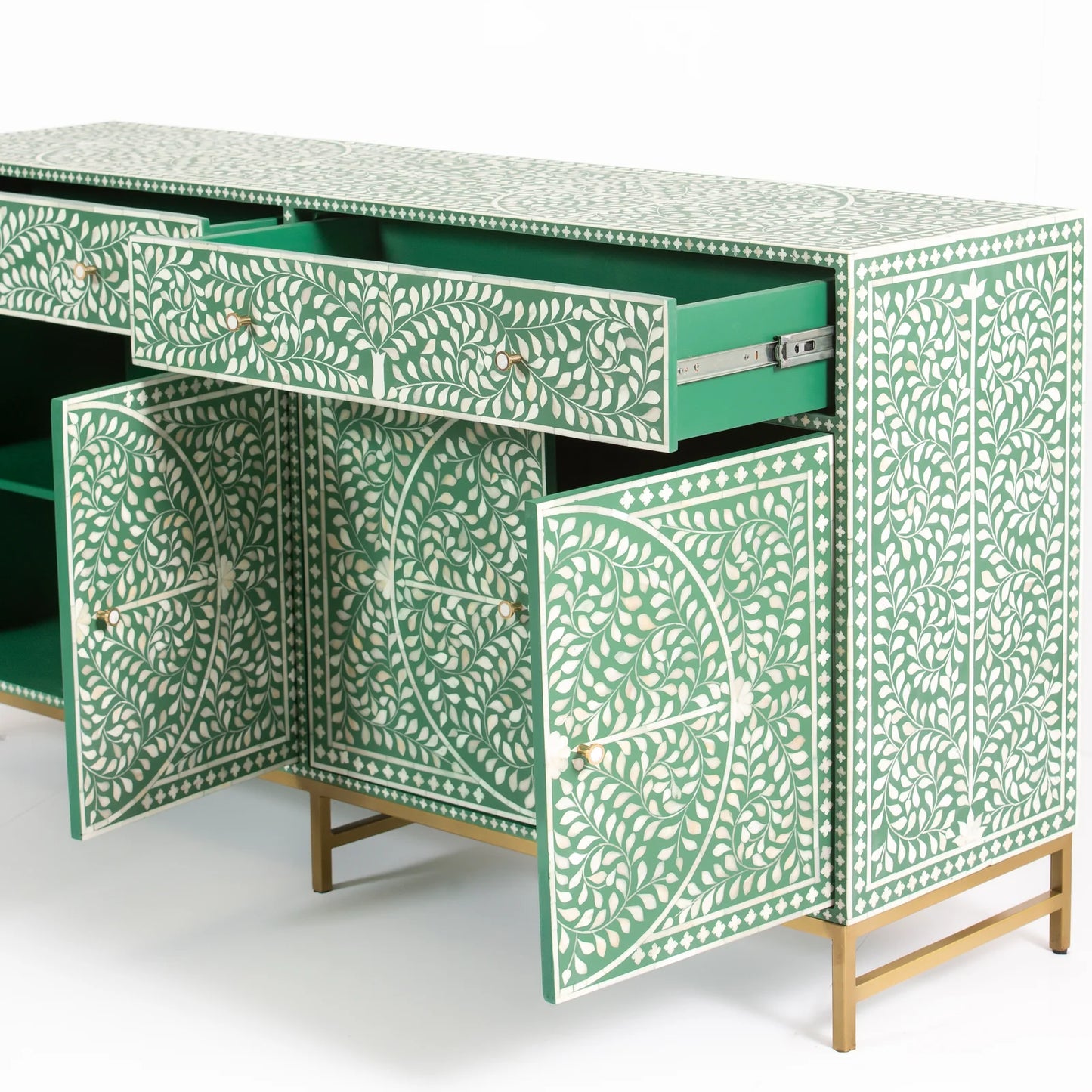 Navi Sideboard – green bone inlay sideboard, by Arkrn Homes
