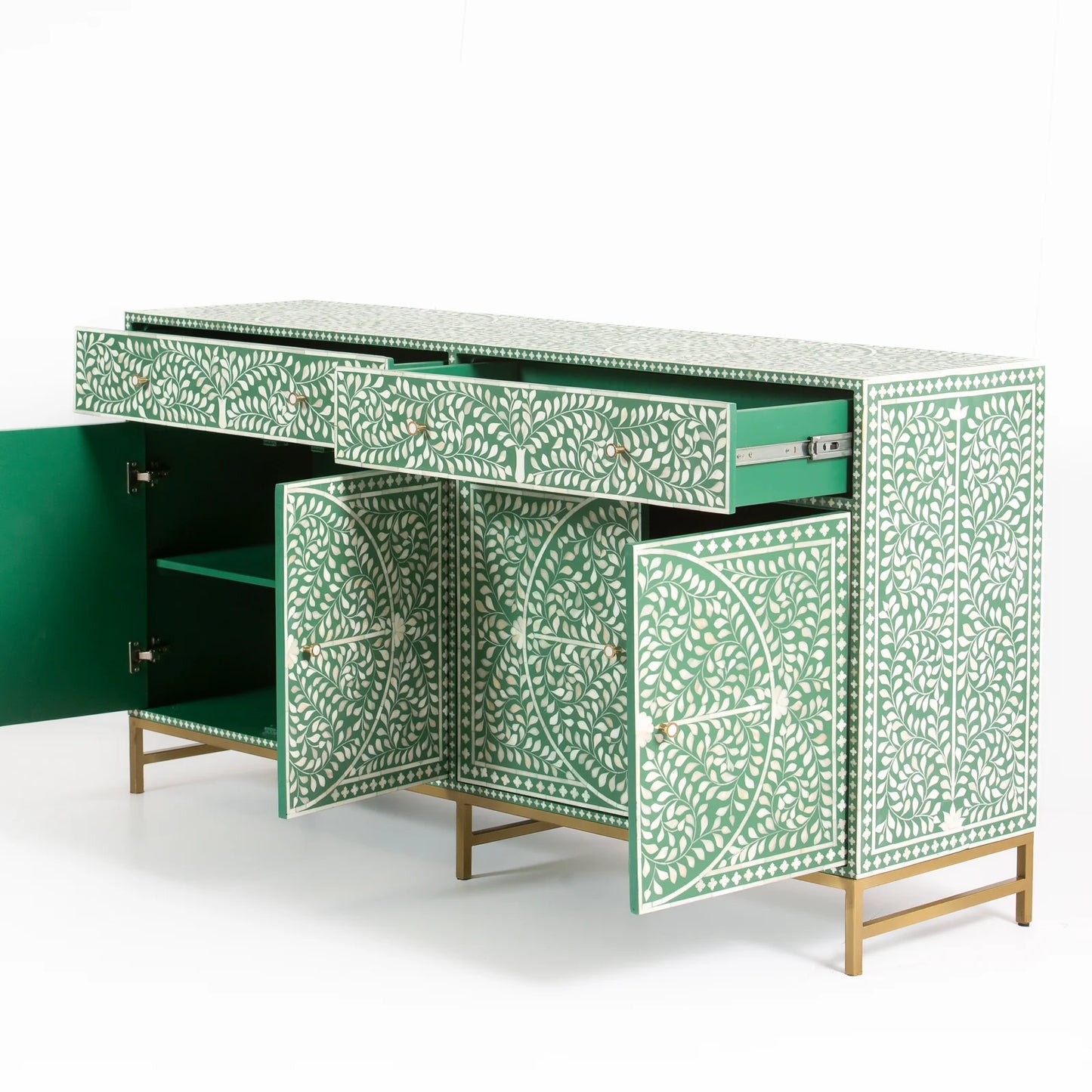 Navi Sideboard – green bone inlay sideboard, by Arkrn Homes