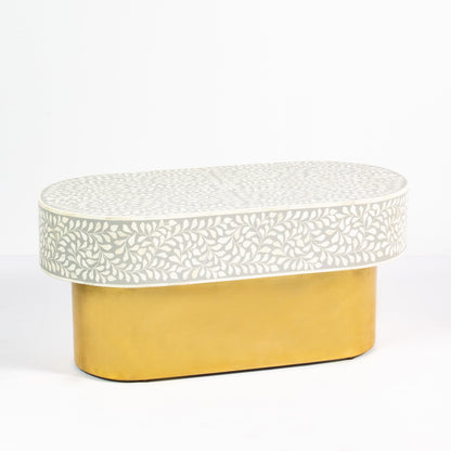 Elegant grey bone inlay coffee table with a gold base. Compact, handcrafted and eye-catching – a timeless addition to your space.