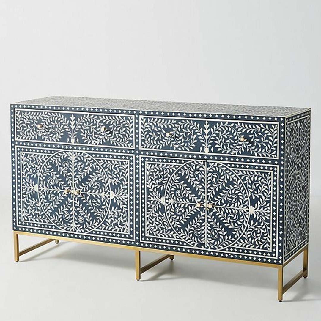 Navi Sideboard Buffet - Navy Blue Bone Inlay - Arkrn Homes
