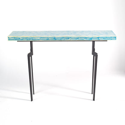 Table with a blue patterned top 