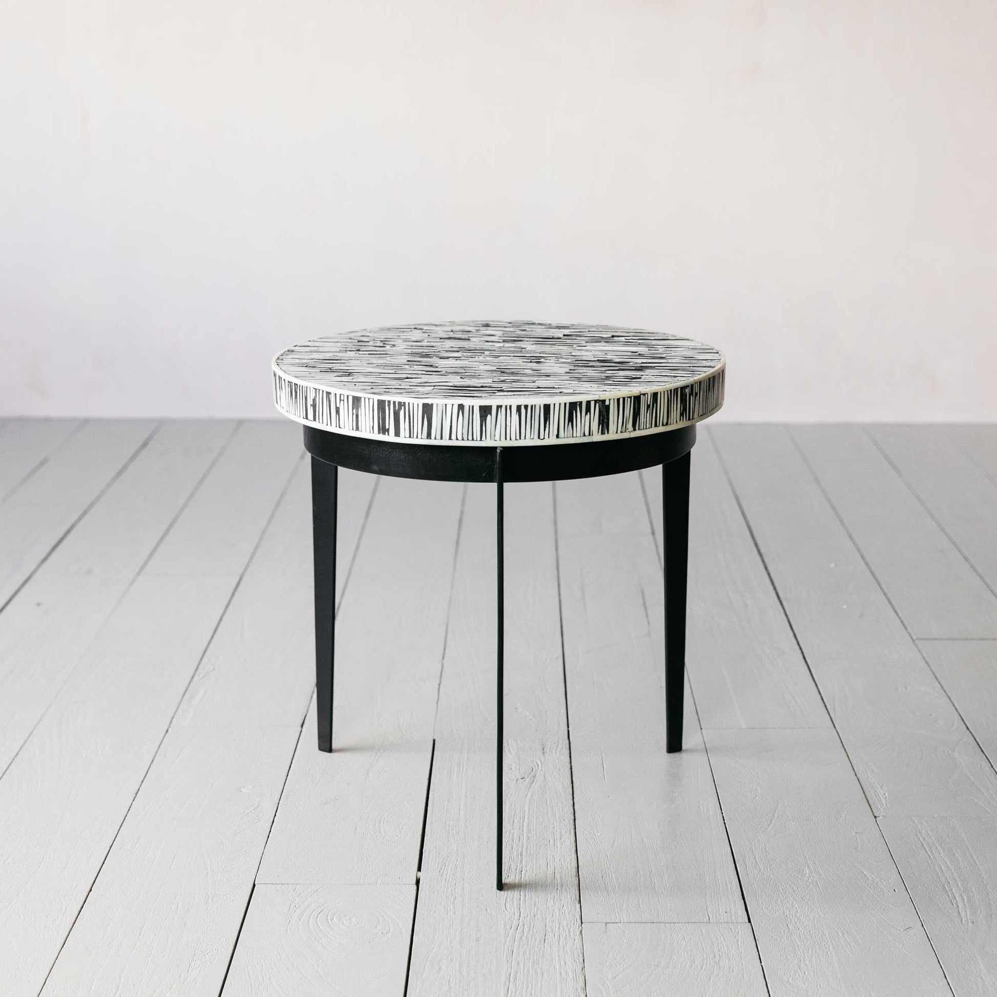 Nuba Side Table in Bone Inlay Black and White by Arkrn Homes