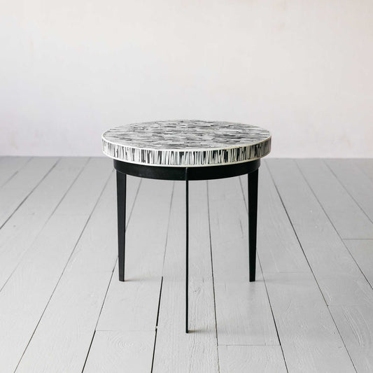 Nuba Side Table in Bone Inlay Black and White by Arkrn Homes