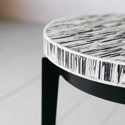 Nuba Side Table in Bone Inlay Black and White by Arkrn Homes