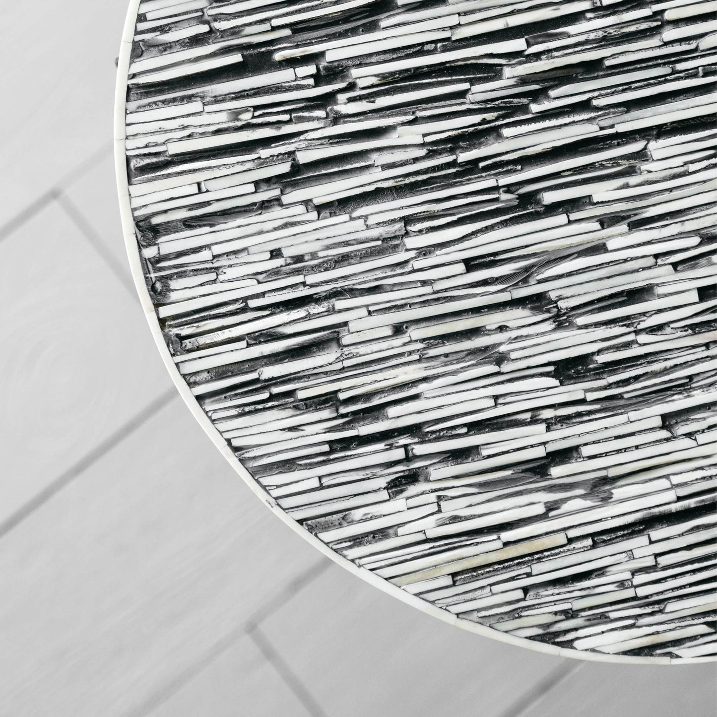 Nuba Side Table in Bone Inlay Black and White by Arkrn Homes