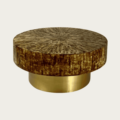 Round brown mother of pearl inlay coffee table