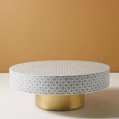 Round grey bone inlay coffee table with floral design