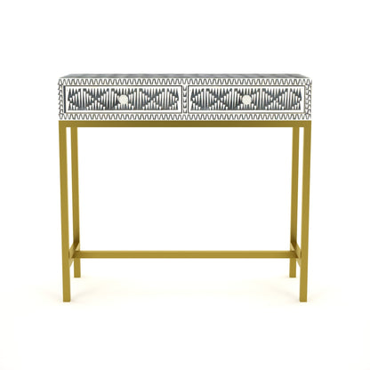 SKYE CONSOLE TABLE IN BLACK AND WHITE BONE INLAY