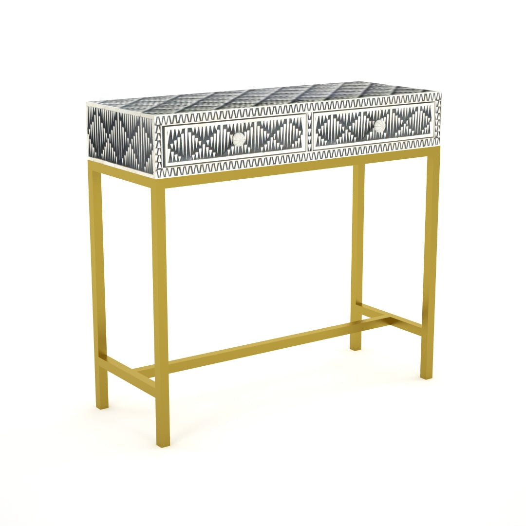 SKYE CONSOLE TABLE IN BLACK AND WHITE BONE INLAY