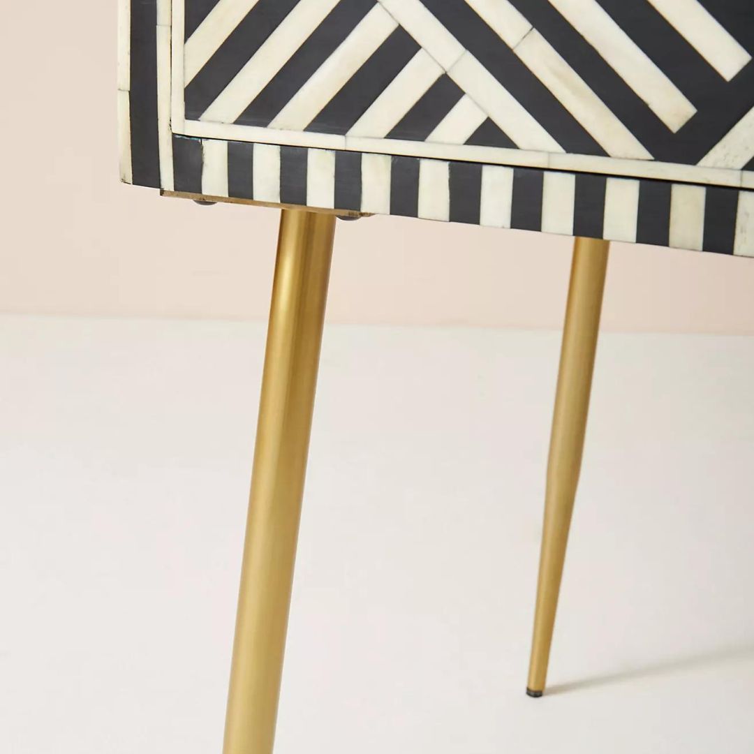 Shore console desk in black and white bone inlay by arkrn homes