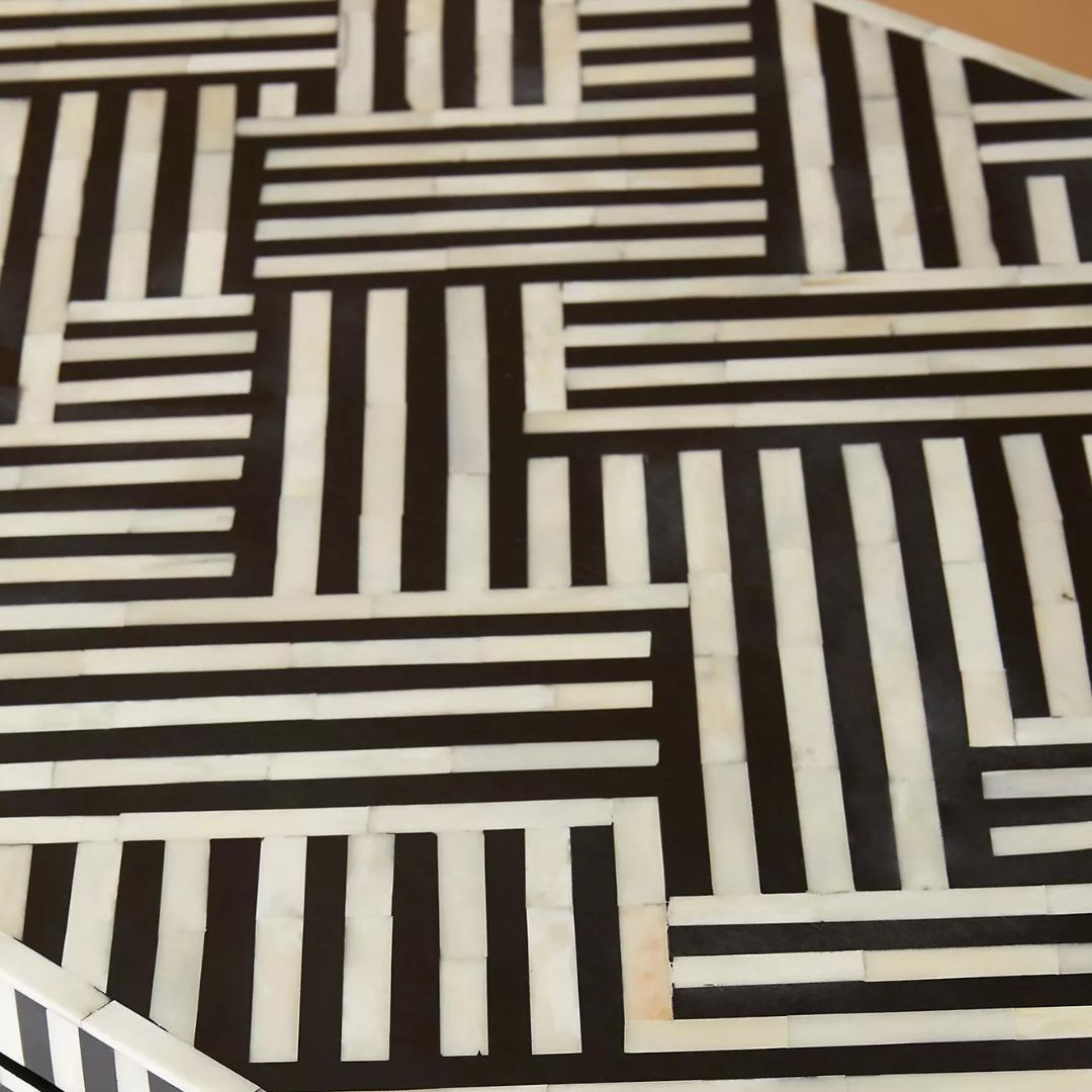 Shore console desk in black and white bone inlay by arkrn homes