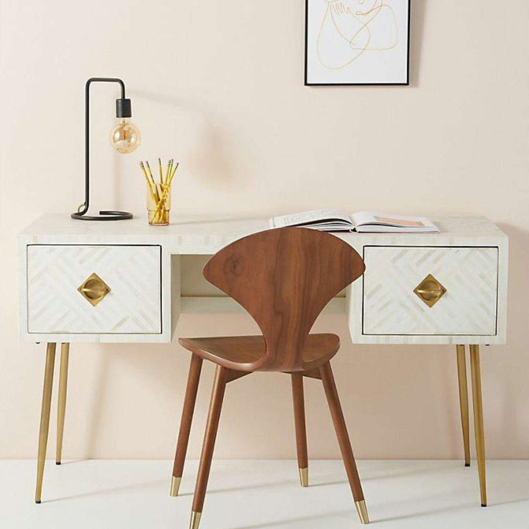 Shore Console Desk - White Bone Inlay