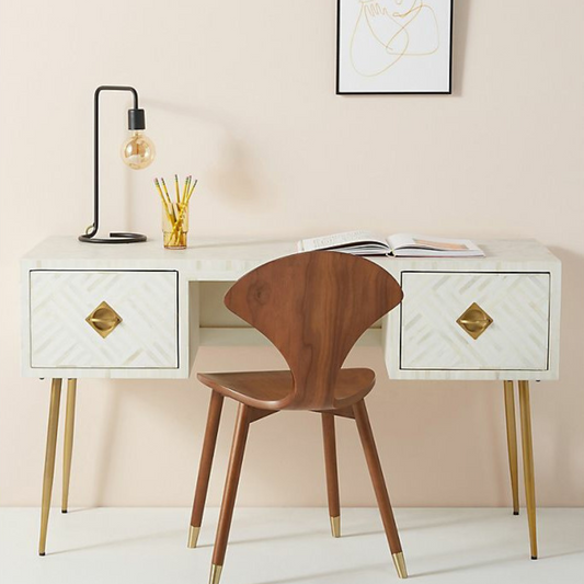 Shore Console Desk - White Bone Inlay