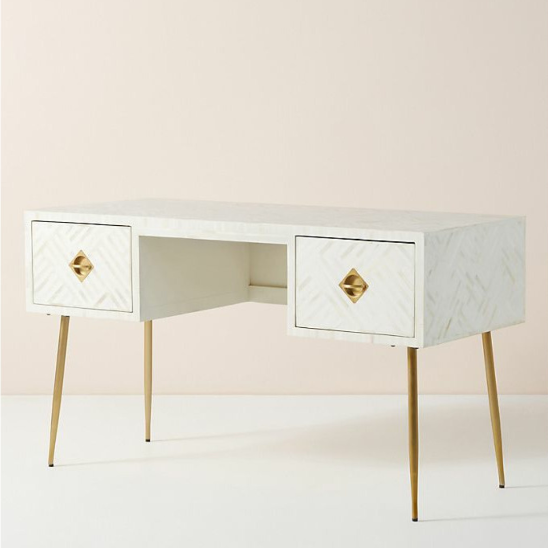 shore Console Desk - White Bone Inlay 