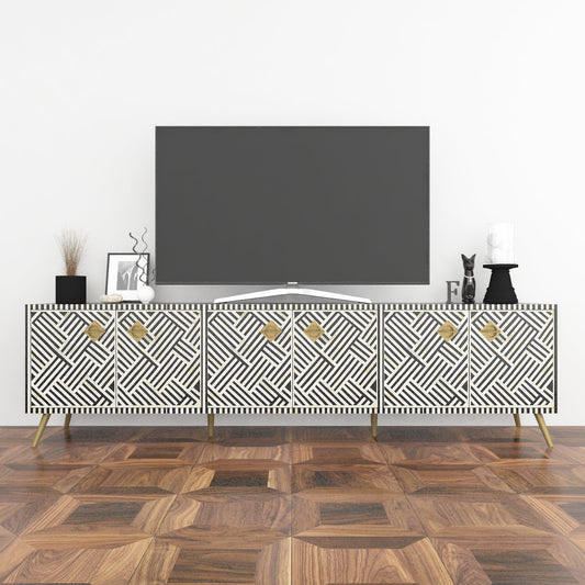 Shore tv unit in black and white bone inlay by Arkrn Homes