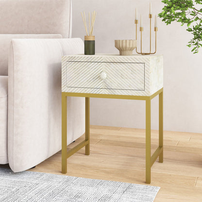 Tiffany side drawer in bone carved by Arkrn Homes