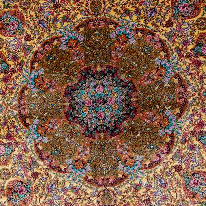 Toran silk rug gold floral medallion