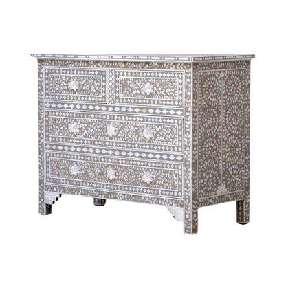 Exquisite handcrafted gray mother of pearl inlay chest of drawers
