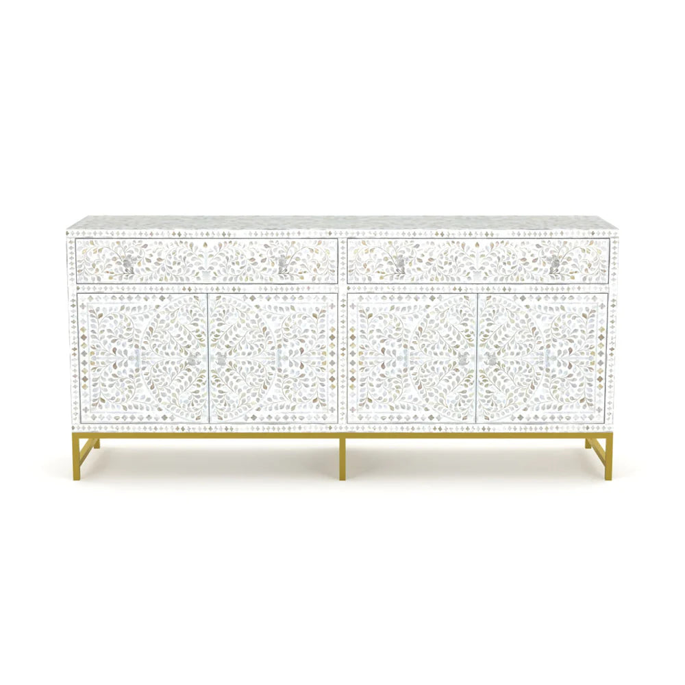 Vero Sideboard – white mother of pearl inlay, handcrafted furniture, by Arkrn Homes