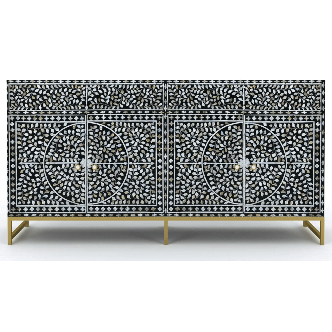 Vero Cabinet in Black and White Floral Mother of Pearl Sideboard by Arkrn Homes