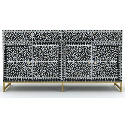 Vero Cabinet in Black and White Floral Mother of Pearl Sideboard by Arkrn Homes