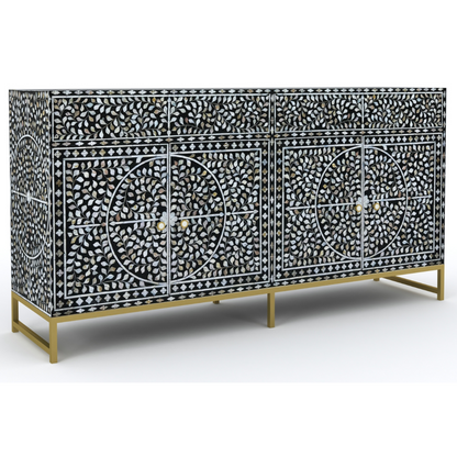 Vero Cabinet in Black and White Floral Mother of Pearl Sideboard by Arkrn Homes