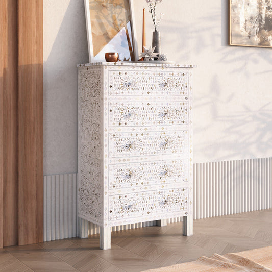 Vero Big Chest of Drawers - White Mother of Pearl 