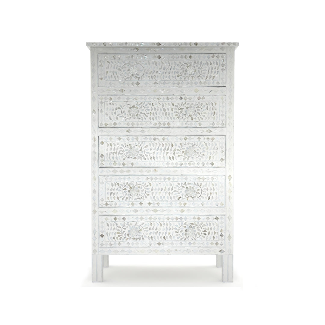Vero Big Chest of Drawers - White Mother of Pearl 
