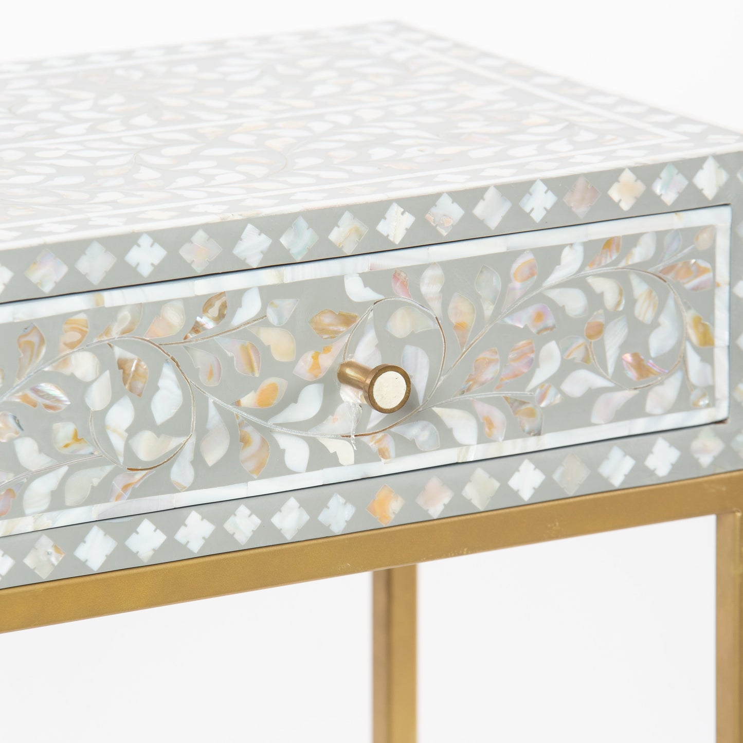 Vero console table in grey mother of pearl inlay by Arkrn Homes