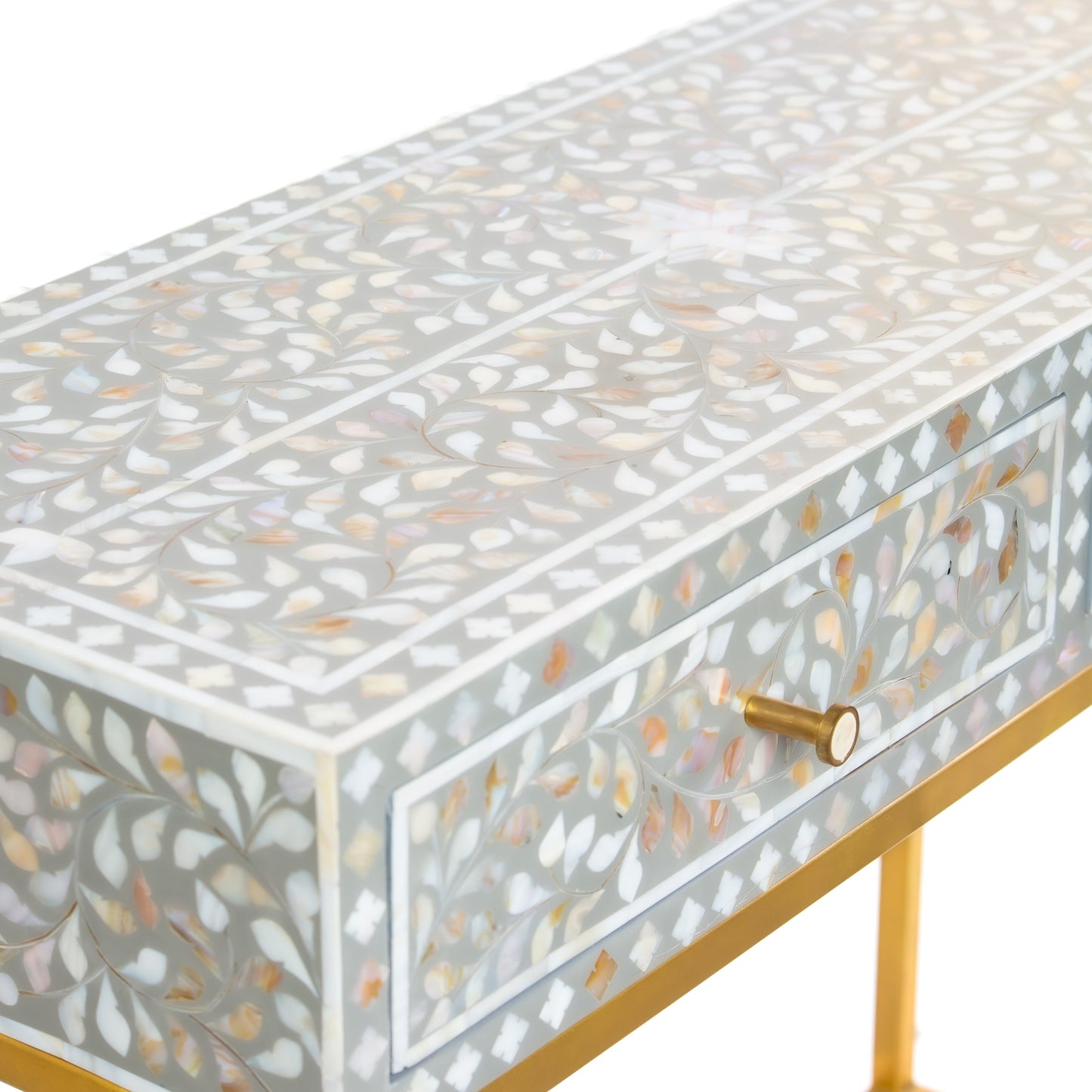 Vero console table in grey mother of pearl inlay by Arkrn Homes