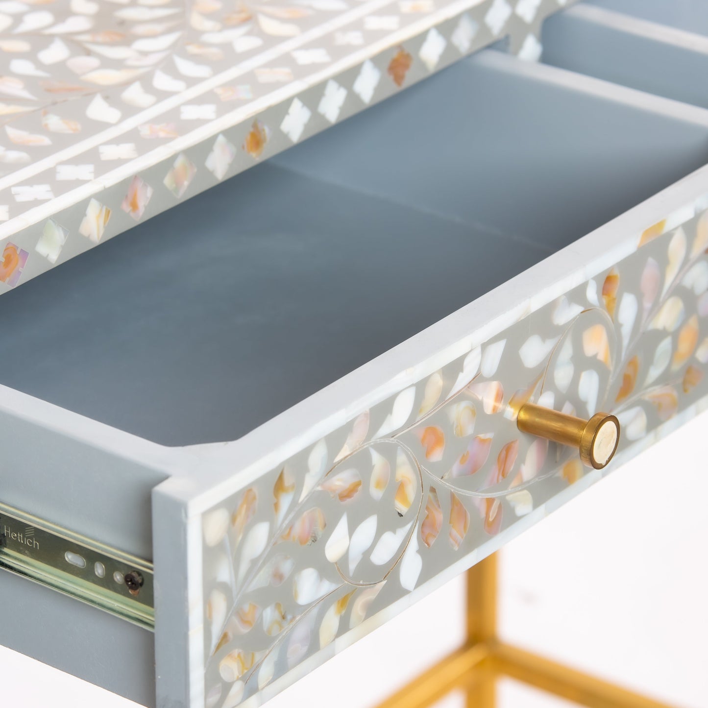 Vero console table in grey mother of pearl inlay by Arkrn Homes