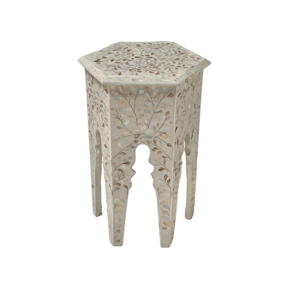 Vero side table in white mother of pearl inlay by arkrn homes