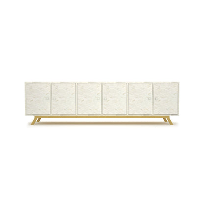 Visar TV Unit in White Bone inlay by Arkrn Homes