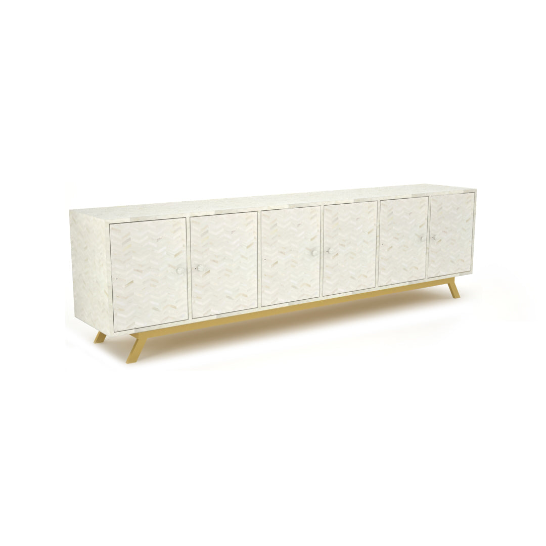 Visar TV Unit in White Bone inlay by Arkrn Homes