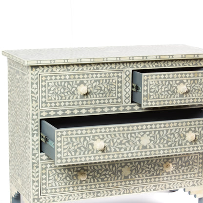 grey chest of drawers in grey and white bone inlay by arkrn homes
